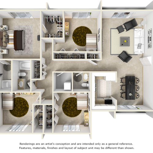 The Palm 4 bedrooms 2.5 bathrooms floor plan with premium finishes and wood style floors