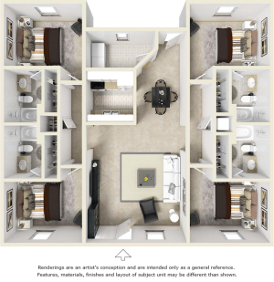 4-4 Flat w Quartz Countertops floor plan