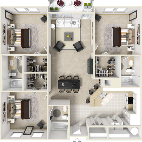 Retreat 3 bedrooms 3 bathrooms floor plan