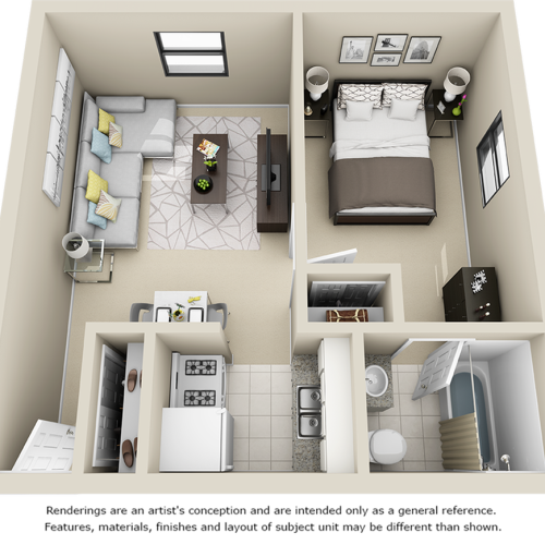 The Sledd 1 bedroom 1 bathroom floor plan