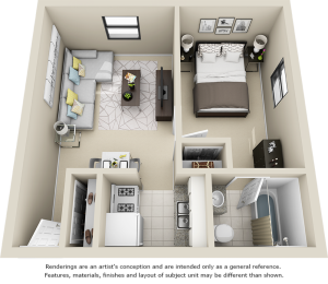 The Sledd 1 bedroom 1 bathroom floor plan