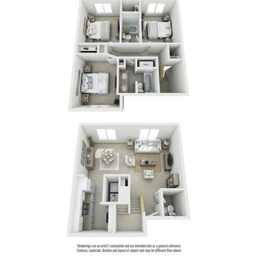 Brentwood 3 bedrooms 2.5 bathrooms floor plan