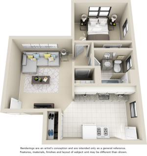 The Marston 1 bedroom 1 bathroom floor plan