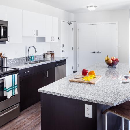 Kitchens with stainless steel appliances and utilities and finishes, apartments, Microwave