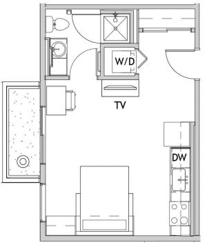 Studio Floor Plan 3 | CSU Off Campus Housing | Uncommon Fort Collins