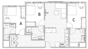 3 Bedroom Floor Plan 1 | Apartments Near Csu | Uncommon Fort Collins