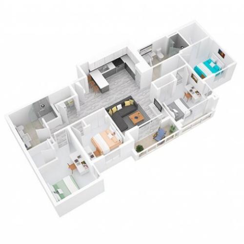 3D Floorplan depicts 4x2 Style A