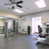 Fitness Center: large mirror, exercise machines, ceiling fan, natural light.