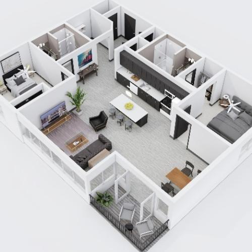 Two Bedroom, Two Bathroom City Scape 2A Layout