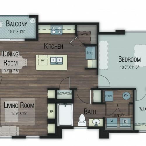 1 bedroom 1 bathroom Alder floor plan