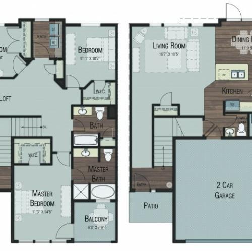 3 bedroom 2.5 bathroom Cottonwood Select floor plan