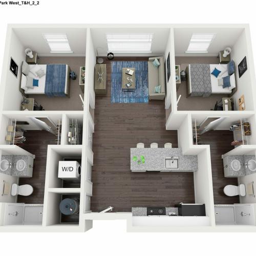 2 Bedroom Floor Plan  |  Park West  | Apartments In College Station, Texas