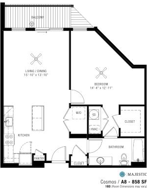 1 Bedroom Floorplan | Majestic 3