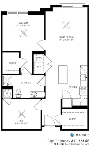 One Bedroom Floorplan | Majestic 1
