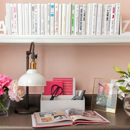 1810 The Social, interior, counter, shelf, pink wall, books, flowers, lamp, book, picture