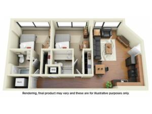 2 Bedroom Floor Plan | apartments near howard university | Vie at University Towers