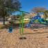 Creekside Park Apartments, exterior, play ground equipment, swing set, blue and green, trees, grass, buildings,