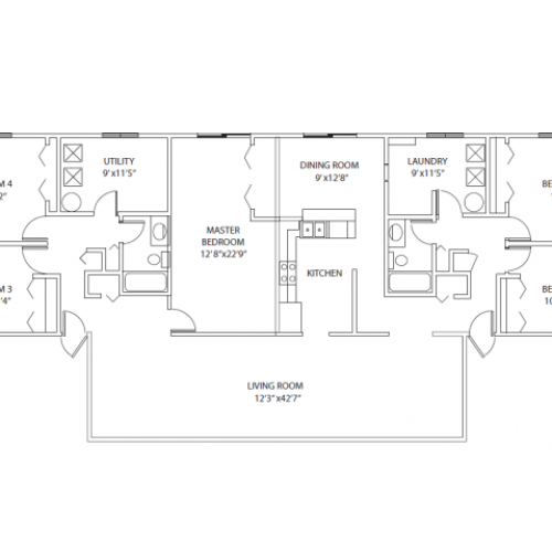 5-bedroom townhome. 1900 sq ft, large floor plan, open layout