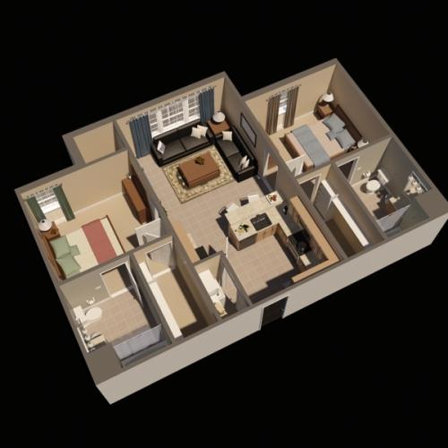 Timbers Two Bedroom Virtual Floor Plan | Fort Drum Apartments