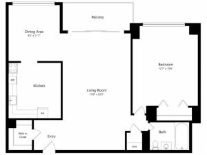 The Roosevelt 1-Bedroom Floorplan