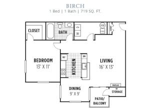 Birch Floorplan 1 BR
