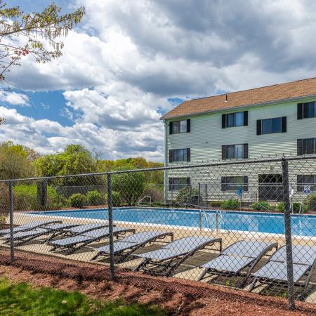 Pool and sun deck  at Princeton Park apartments in Lowell, MA.