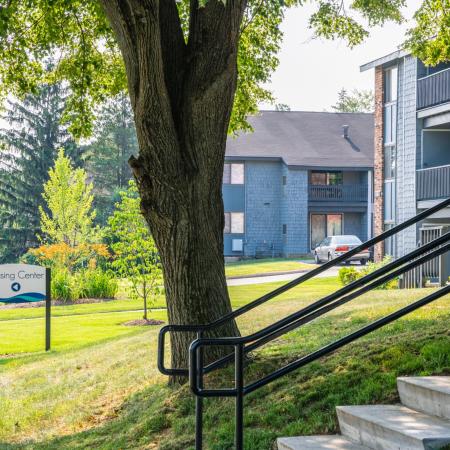 Outoor landscaping and stairs leading up to apartments | Apartments For Rent In Haverhill Ma | Princeton Bradford Apartments