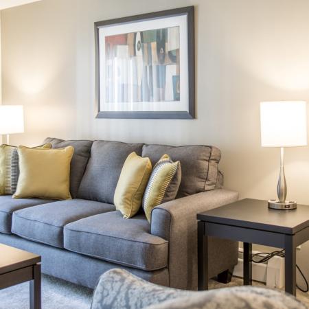 Living Room with furniture  in apartment at Pheasant Run  | Nashua NH Apartments