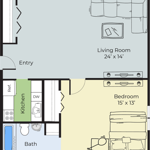 1 Bedroom Floor Plan | Apartments For Rent Marlborough MA | Princeton Green