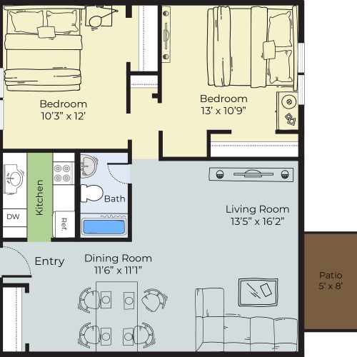 2 Bedroom Floor Plan | Apartments In Marlborough MA | Princeton Green