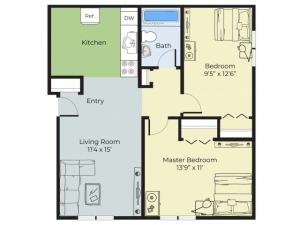 2 Bedroom Floor Plan | Apartments In South Lawrence MA | Princeton at Mount Vernon