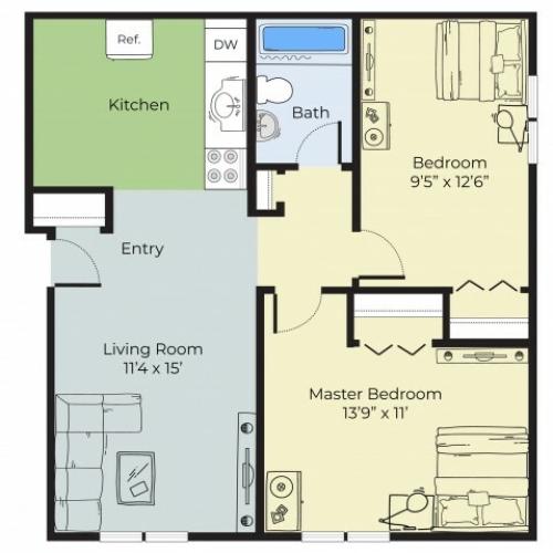 2 Bedroom Floor Plan | Apartments In South Lawrence MA | Princeton at Mount Vernon