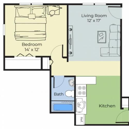 1 Bedroom Floor Plan | Apartments For Rent In Dover New Hampshire | Princeton at Mill Pond