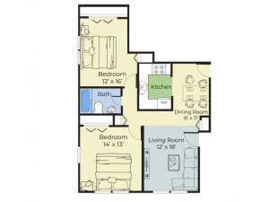 2 Bedroom Floor Plan | Dover New Hampshire Apartments | Princeton at Mill Pond