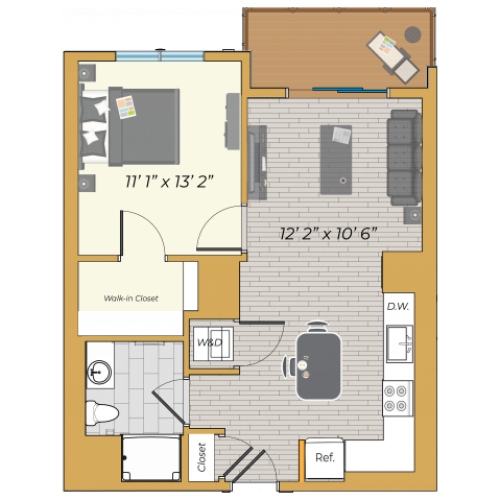 1 Bedroom w/ Balcony floor plan image