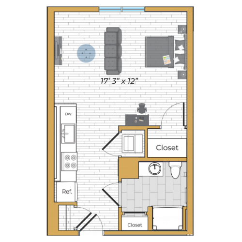 Studio Floor Plan | The Chandler | Bedford Apartments