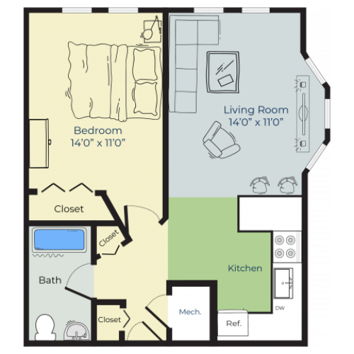 1 Bedroom Floor Plan | Apartments For Rent In Nashua Nh | Boulder Park