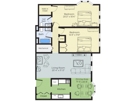 2 Bdrm Floor Plan | Nashua New Hampshire Apartments For Rent | Boulder Park