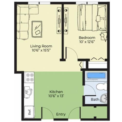 1 Bdrm Floor Plan | Apartments In Salem MA | Princeton Crossing