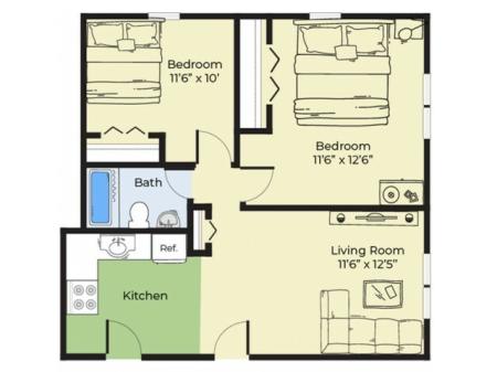 2 Bdrm Floor Plan | Apartments For Rent Near Salem MA | Princeton Crossing