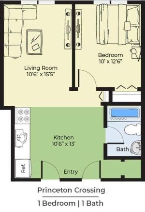 1 Bedroom Floor Plan | Apartments In Salem Massachusetts For Rent | Princeton Crossing