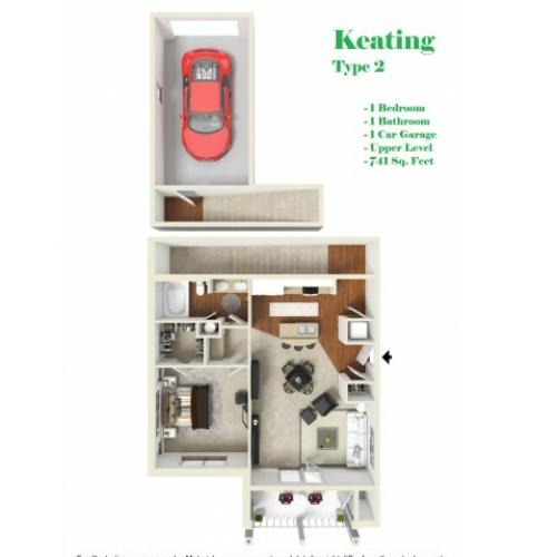 Kelly Reserve Apartments Overland Park Kansas 3D Floor Plan of Keating 2 Plan
