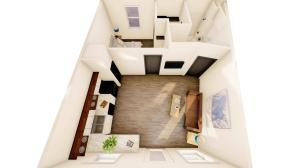 3D floorplan image of 1 bedroom apartment at Moon City Lofts