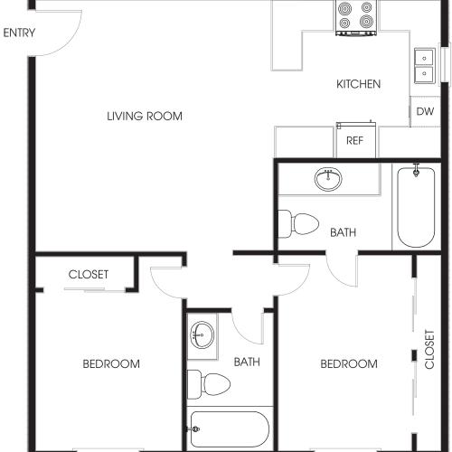 LIV @ University - Two Bedroom Floor Plan