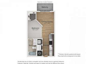 Apollo Floor Plan | 0 Bedroom with 1 Bath | 470 Square Feet | The Melrose | Apartment Homes