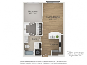 Fox Floor Plan | 1 Bedroom with 1 Bath | 565 Square Feet | The Melrose | Apartment Homes