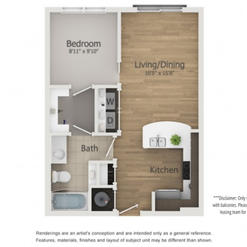 Fox Floor Plan | 1 Bedroom with 1 Bath | 565 Square Feet | The Melrose | Apartment Homes
