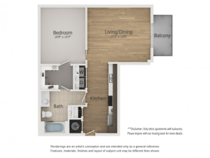 Sundance Floor Plan | 1 Bedroom with 1 Bath | 714 Square Feet | The Melrose | Apartment Homes
