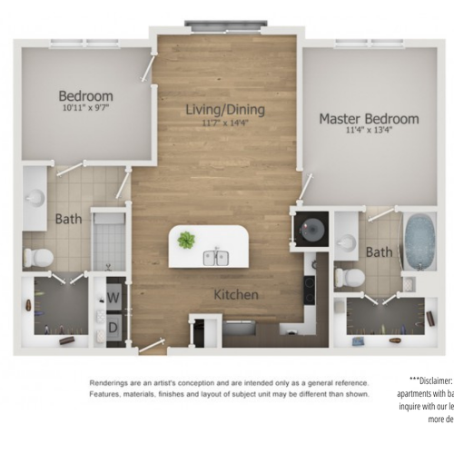 Palace Floor Plan | 2 Bedroom with 2 Bath | 942 Square Feet | The Melrose | Apartment Homes