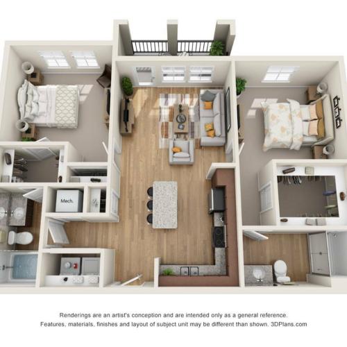 View of B1 Floor Plan at Cottonwood Lighthouse Point Apartments in Pompano Beach